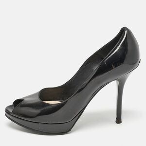 Dior Black Patent Leather Miss Dior Peep Toe Platform Pumps Size 39.5